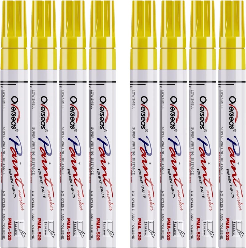 Overseas Paint Pens Paint Markers - Yellow Permanent Markers 8 Pack, Oil Based Waterproof Quick Dry Medium Tip Marker Pen for Metal, Wood, Fabric, Plastic, Rock, Stone, Mugs, Canvas, Glass, Art Craft - Image 1